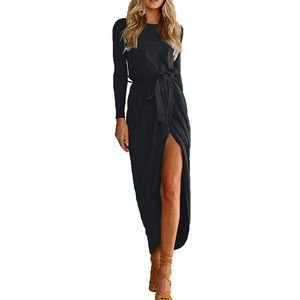Black midi wrap dress long sleeve